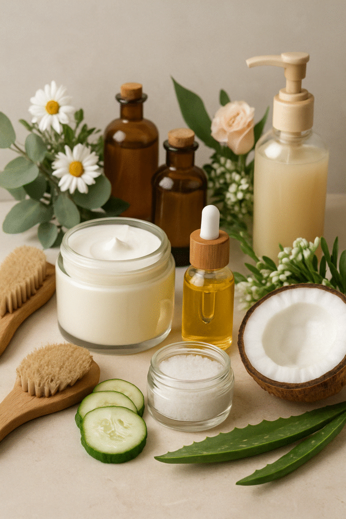 Tisana alle erbe naturali servita in tazza fumante su un tavolo in legno, con limone e foglie fresche accanto